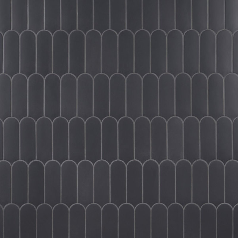 Fan 3" x 8" Fishscale Airy Matte Spanish Wall Tile, Dark/Charcoal Black