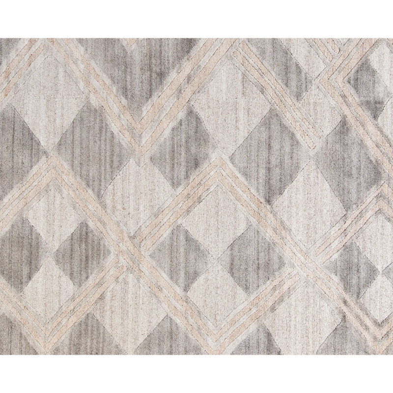 Tapis beige et gris noué à la main de haute qualité, Rectangle 6 pi x 9 pi