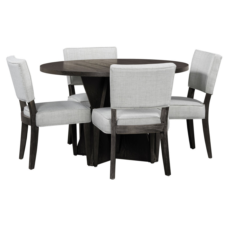 Ensemble de table de salle à manger 5 pièces rondes pour 4 personnes, table de cuisine rétro et ensemble de 4 chaises avec base conçue, table de salle à manger en bois avec 4 chaises rembourrées pour petit espace et salle à manger (espresso)