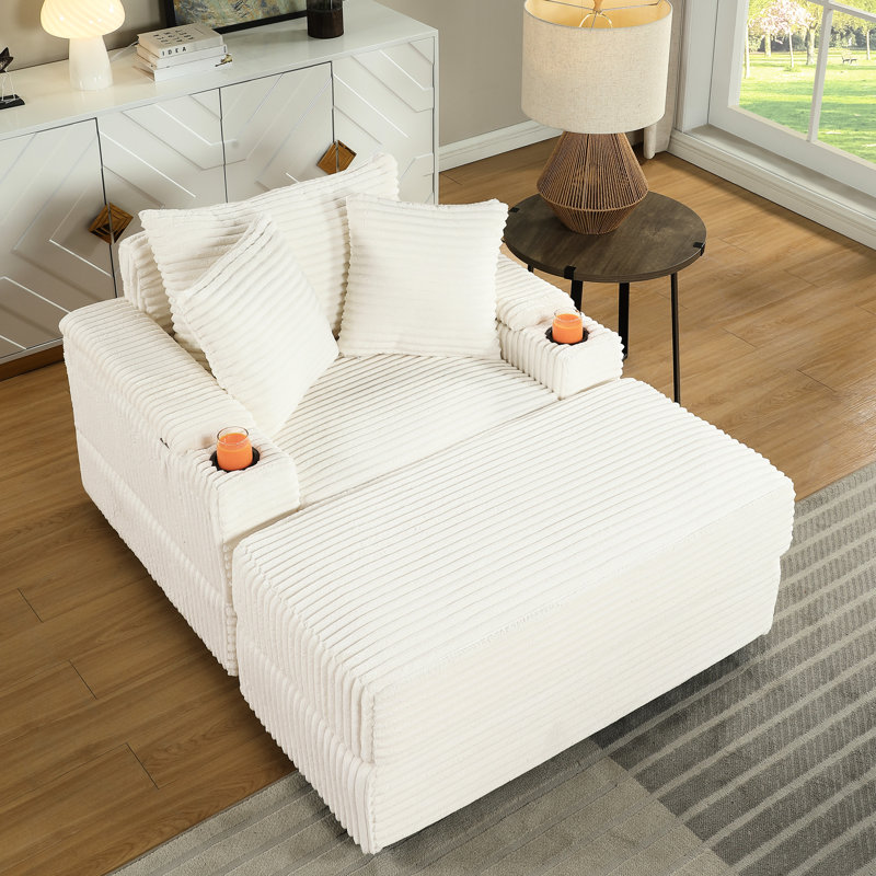 Siège confortable 1 avec coussins décoratifs et matériau en velours côtelé de luxe, éponge haute, structure stable, ergonomique, assemblage facile, canapé de couleur beige pour la détente, étable confortable à ressorts éponge,