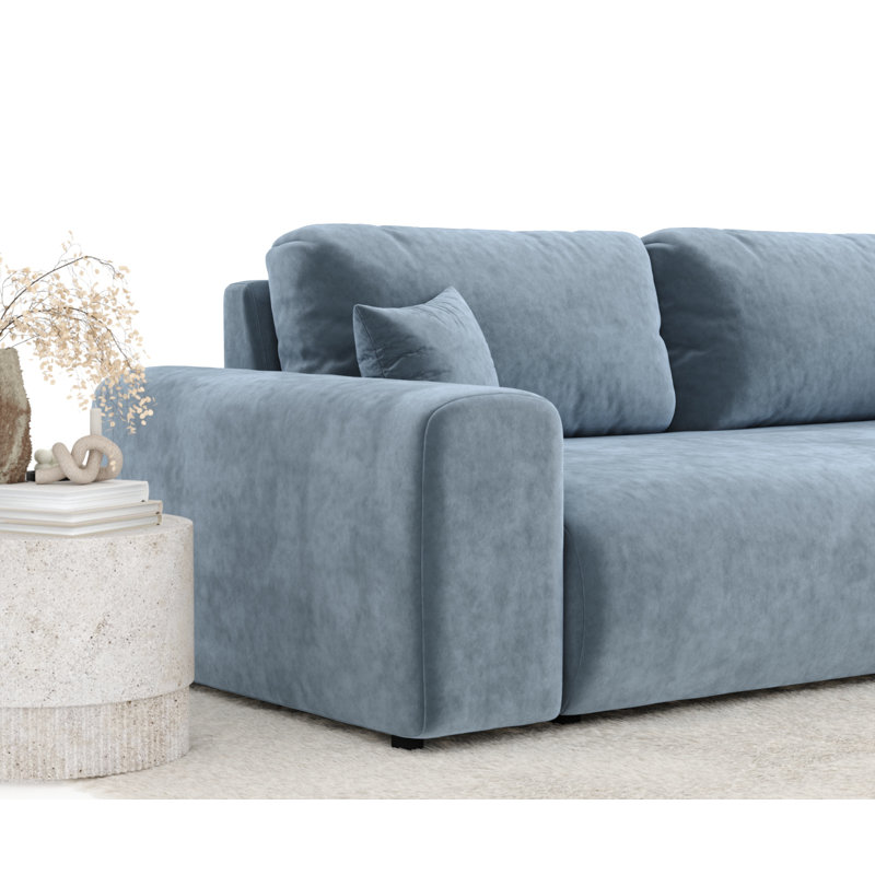 Three-seater square arm sofa, Blue Velvet