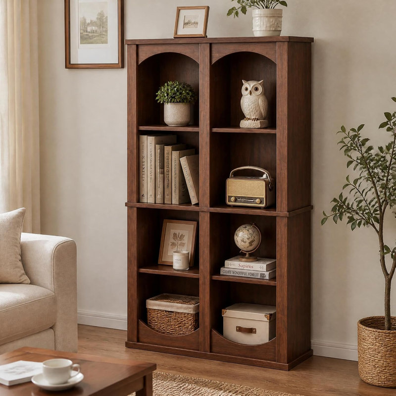 Bibliothèque arquée à 4 niveaux de 124 cm de hauteur – Rangement ouvert à 8 cubes avec système anti-basculement – ​​Bibliothèque étroite et peu encombrante pour salon, chambre ou bureau