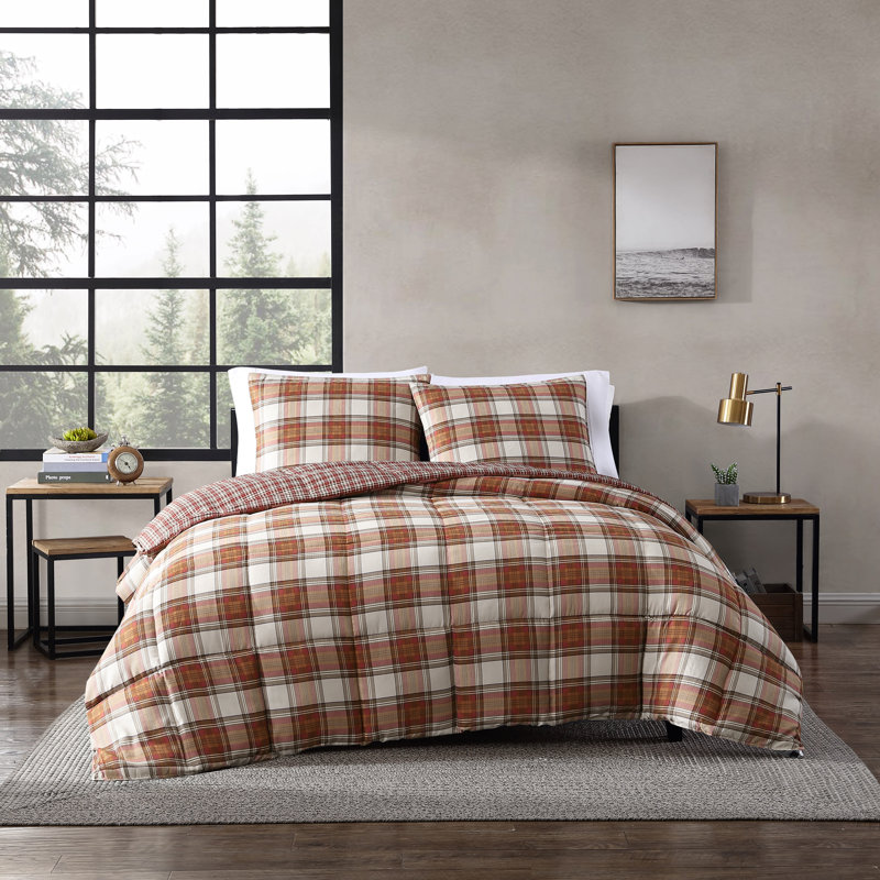 Twin Red Plaid Microfiber Down Alternative Reversible Comforter Set