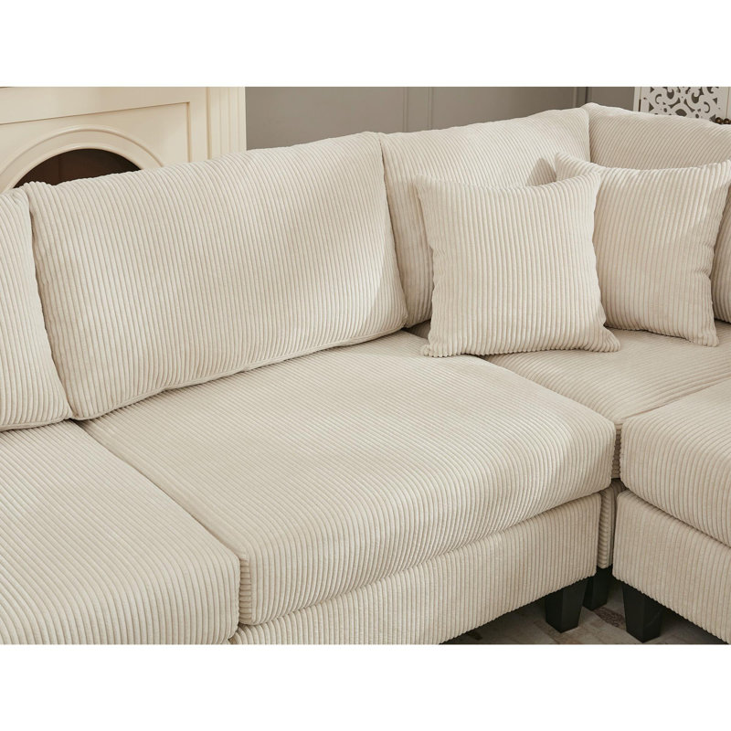 Canapé modulaire moderne 5 places, Velours côtelé beige
