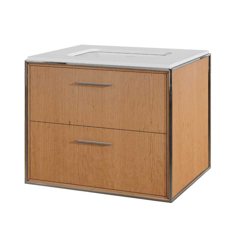 Linea 24'' W Single Vanity, Wall Mount, Polished Stainless Steel, Natural Cherry