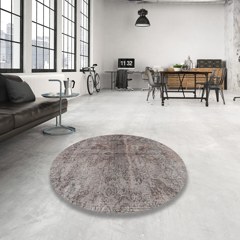 Tapis traditionnel gris / noir Keriann, Rond 3 pi
