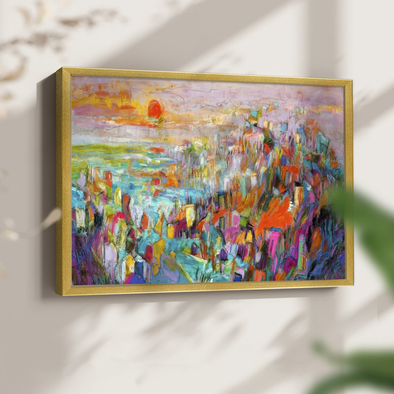 Île au soleil couchant II - reproduction encadrée - réarmable, H 11 po x l 14 po