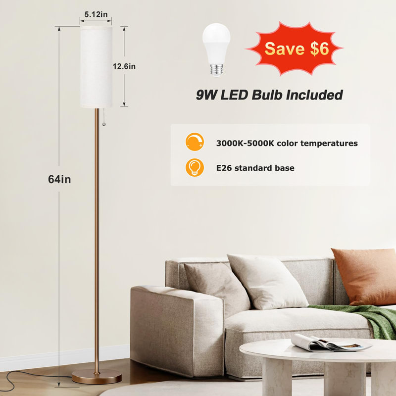 Lampe sur pied 64 po, Brown, Beige foncé