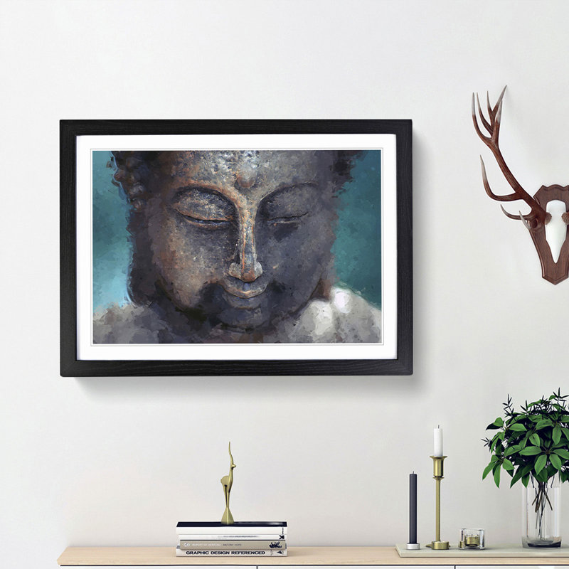 The Buddha in Abstract - Picture Frame Graphic Art Print, 62cm H x 87cm W x 2cm D, Black Framed