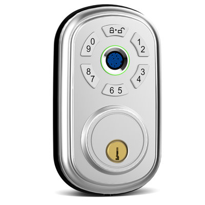 Smart Fingerprint Keyless Entry Deadbolt Lock, Biometric Front Door Lock with Keypad, One‑Time PIN Code, Auto‑Lock, 0.3s Quick Touch Unlock, Silver, for US Standard Residential Doors