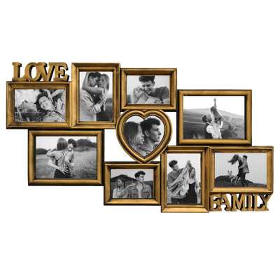 9 Opening Heart Collage Photo Frame, Vintage Gold Finish