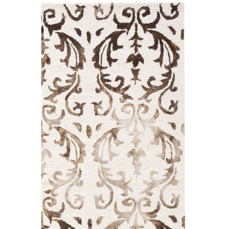 Berman Hand Tufted Wool/Cotton Ikat Rug in Ivory/Chocolate, Runner 2'3" x 8'