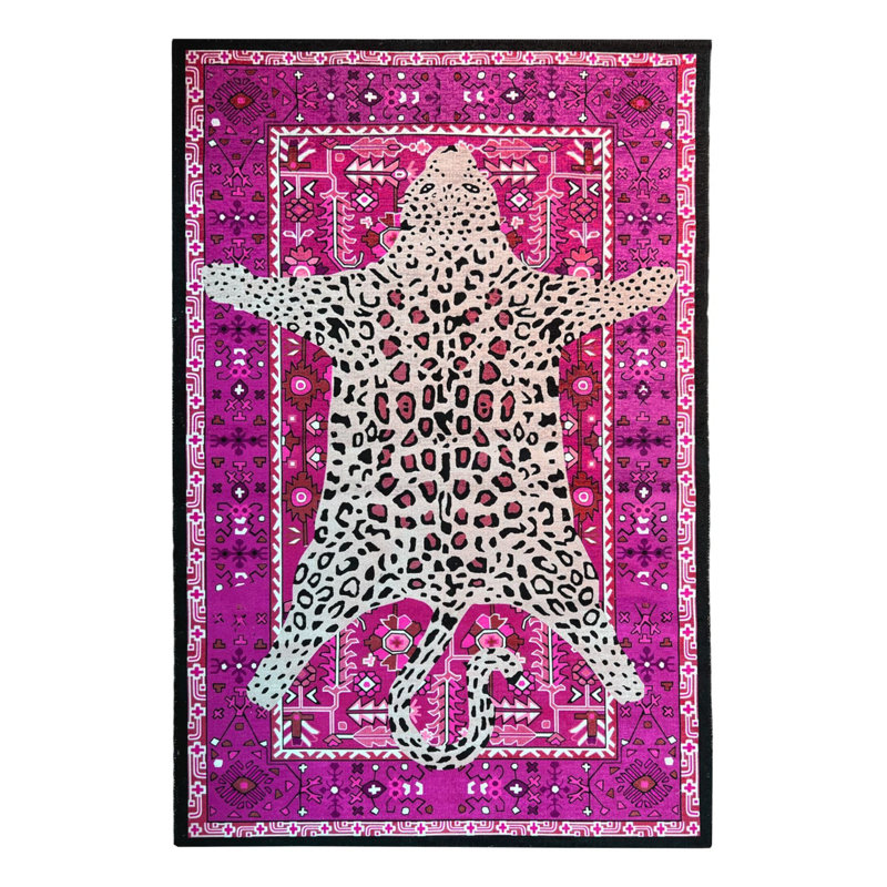 Tapis tissé multicolore à motif rétro Leuch fuchsia, Rectangle 3 pi 11,24 po x 5 pi 10,87 po