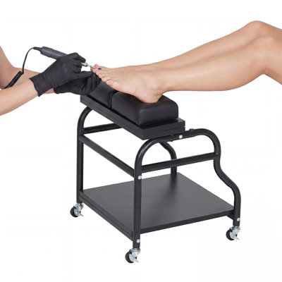 Chariot de pédicure à roulettes, chariot de spa pour salon de beauté spécialisé dans les soins des ongles et des pieds - Repose-pieds pliable, coussin pour les jambes de 5 cm - Structure en acier, capacité de charge de 40 kg