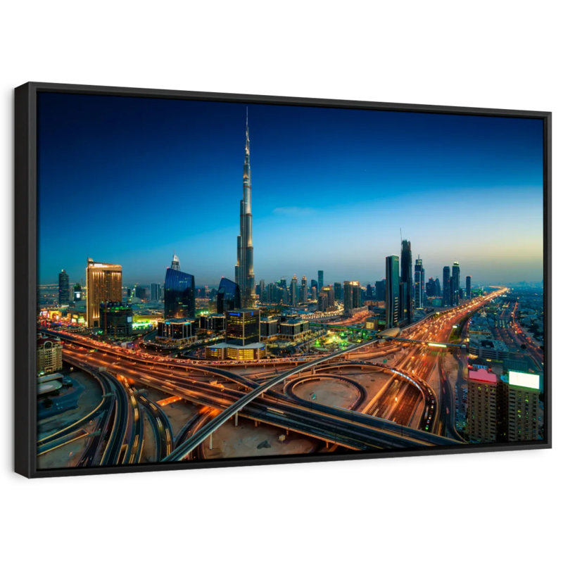 Dubai Highway At Night Canvas Print, 9" H x 13" W
