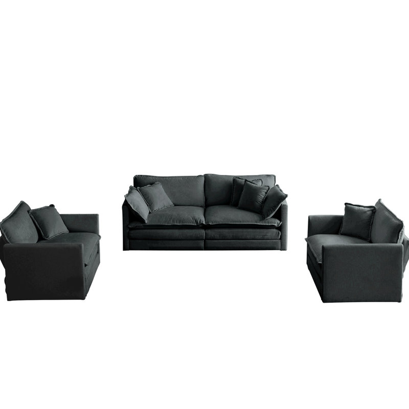 3 pièces avec coussins décoratifs. Chenille grise pour le salon. Structure solide en bois massif. Matériau respirant. Rembourrage en éponge. Détente 3. Comprend 2 fauteuils avec accoudoirs et 1. Revêtement de luxe. Supérieur