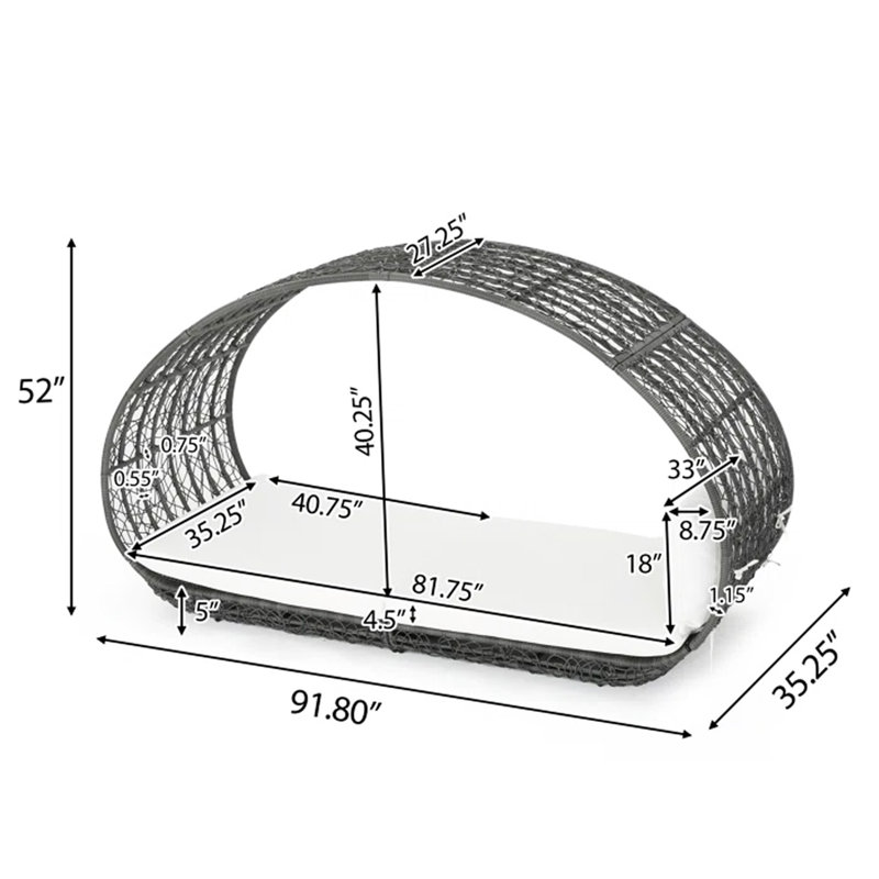 Gray and White Aluminum Wicker Outdoor Daybed with Cushions