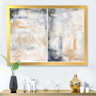 Abstrait avec bleu foncé et beige - peinture à cadre flottant sur toile