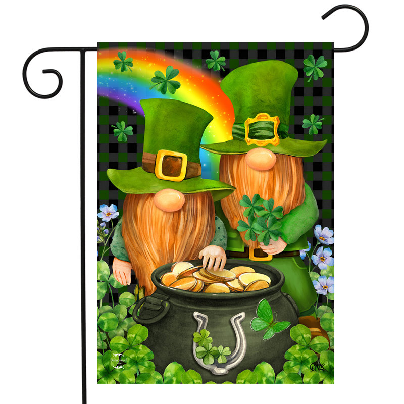 Drapeau des jardins des gnomes irlandais à la Saint-Patrick, Vert / Orange