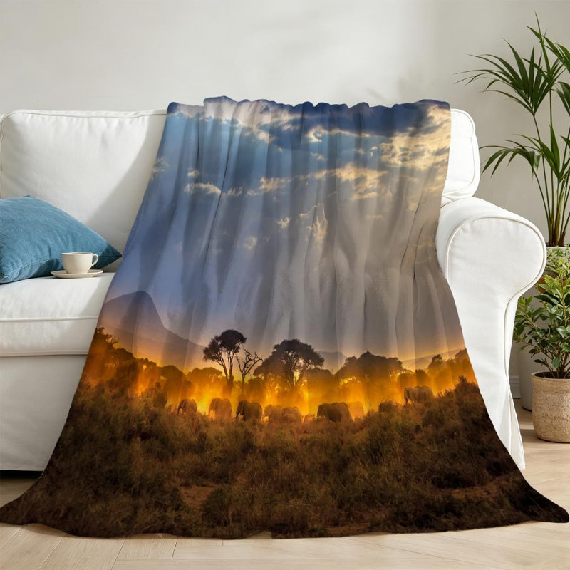Jeté en flanelle ivoire ultra doux, imprimé d'Afrique du soir, Throw 50" x 60"