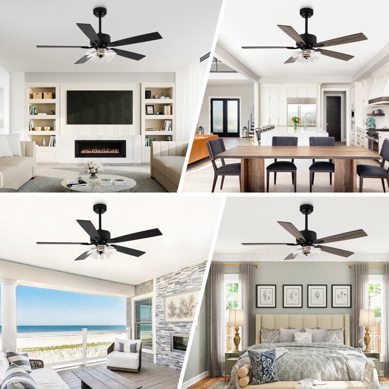 52" 6-Speed Dimmable LED Ceiling Fan with Light and Remote Control, 3 Color Lights, Reversible DC Motor, Double-Sided Wood Blades, 4"/10" Downrods