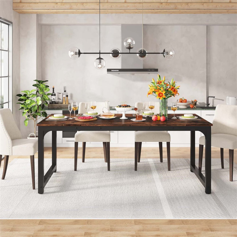 71-Inch Industrial Dining Table for 6-8 People, Rustic Rectangular with Heavy-Duty Metal Frame, Perfect for Modern and Multifunctional Use