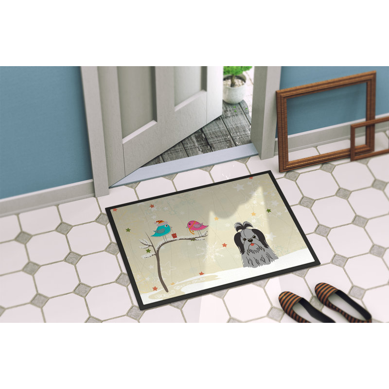 Tapis d'extérieur antidérapant Cih, Rectangle 2 pi x 3 pi, Noir / argent