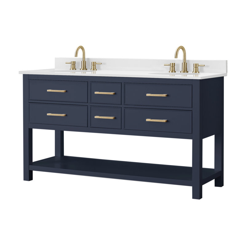 Brooks 61 in. Double Vanity, White Engineered Stone