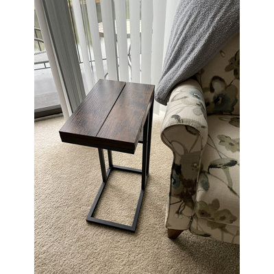 Foldable End Table C Shaped Side Table with Storage Shelf