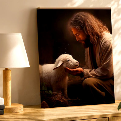 «Spiritual Shepherd with Lamb», impression sur toile, maison religieuse rustique, œuvre d'art chrétien pour salon, chambre, bureau, couloir, galerie, décoration murale