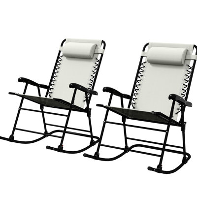 Chaise berçante d'extérieur blanc crème, 2 pièces Pliable pour la portabilité. Pour patio, terrasse pliable, cour arrière. Portable
