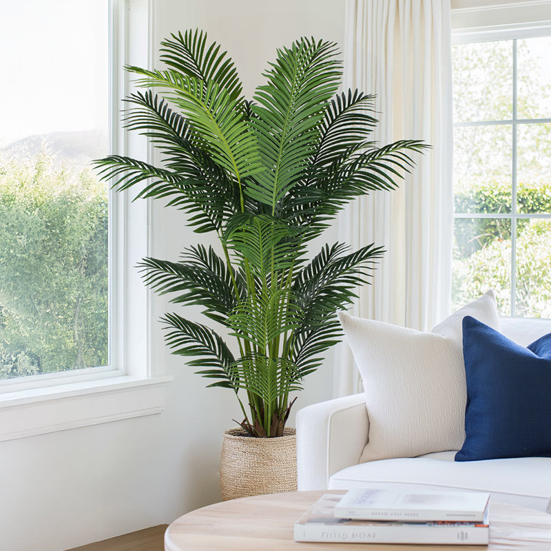 Faux palmier en pot en plastique noir plante de palmier Areca, H 72,83 po x l 6 po x P 6 po, 1