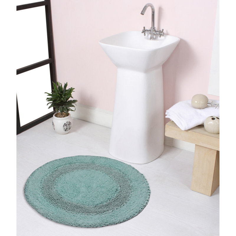 Plush Cotton Round shape bath Rug, Blue, 22"W x 22"L