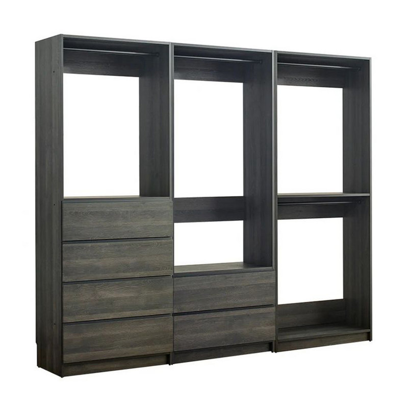 Système d'organisation modulaire Dee, 4 tringles de suspension, 6 tiroirs, bois, Gris