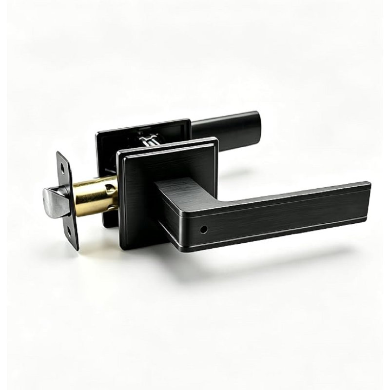 Poignée de porte intérieure robuste avec verrouillage sans clé Cielsa Dawn noir mat réversible à bouton-poussoir, pour portes à ouverture gauche et droite, lot de 1