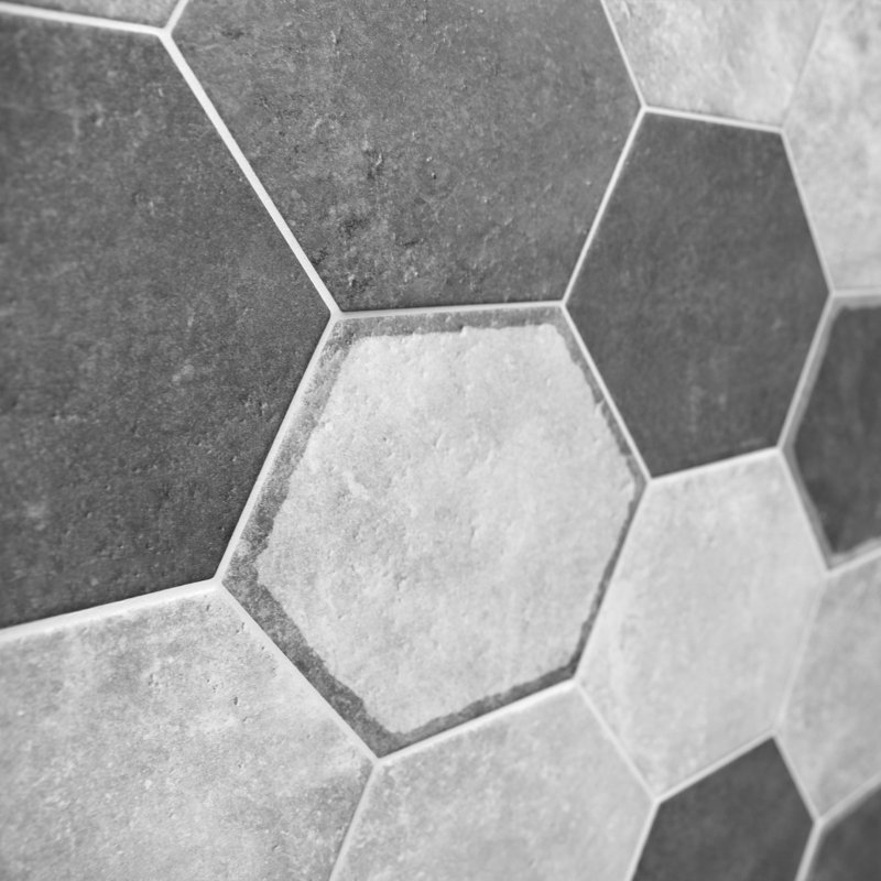 Carrelage mural en porcelaine mate 7,87 po x 9,45 po Dakota Hexagon, Base gris