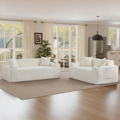 2-Piece Modern Compression Living Room Set With Loveseat And Sofa