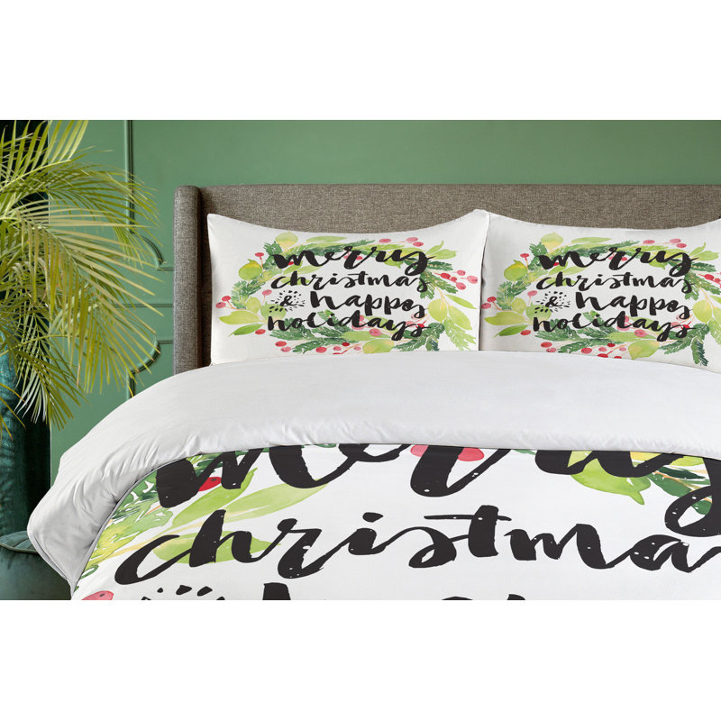King Size Christmas Wreath Microfiber Duvet Cover Set