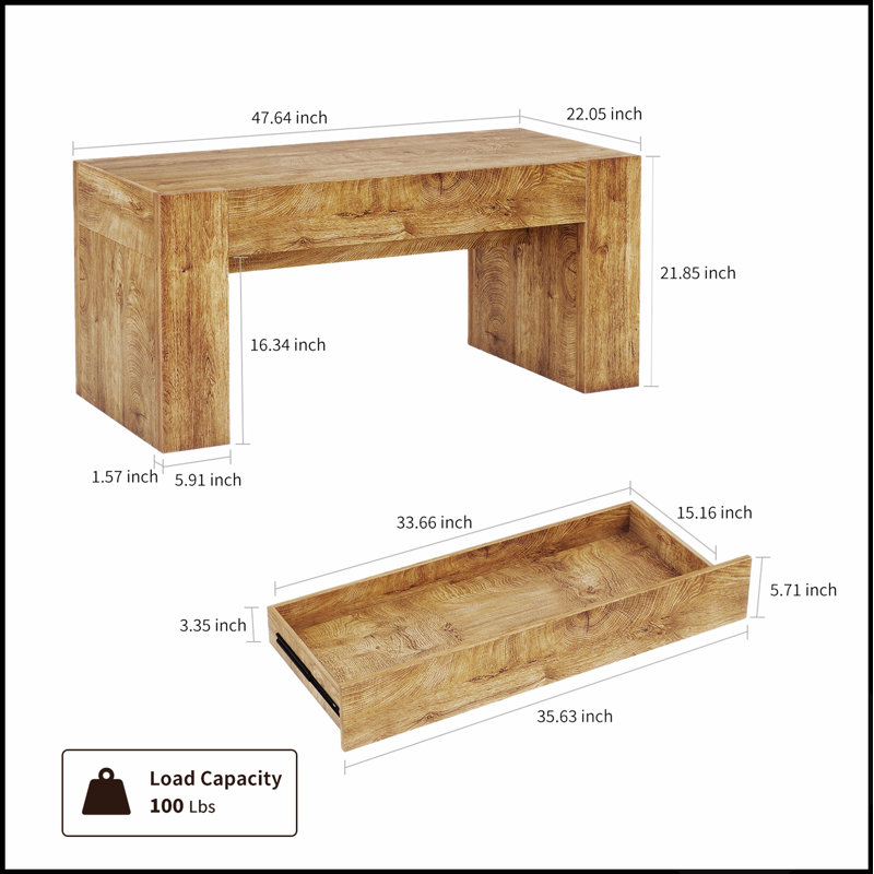 Table basse de style champêtre de 122 cm avec rangement dissimulé, durable et élégant pour les espaces de vie modernes