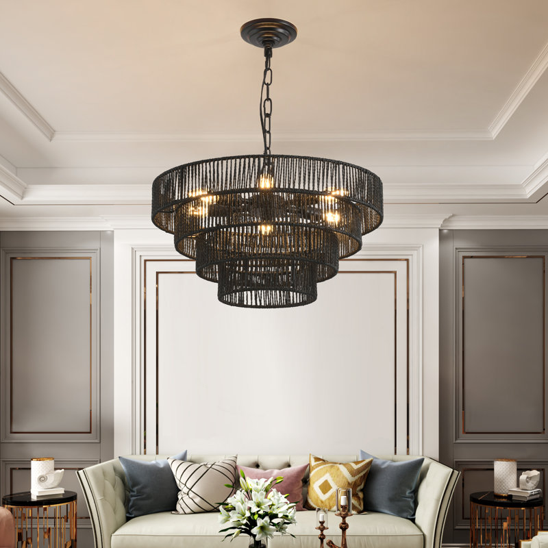 Luminaire suspendu moderne en corde de chanvre tissée à 4 couches, lumière bohème, Bois