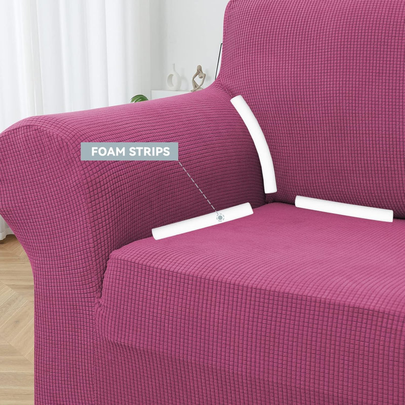 Housse pour canapé à coussins en T, Polyester rose rouge, H 40 po x l 110 po x P 40 po