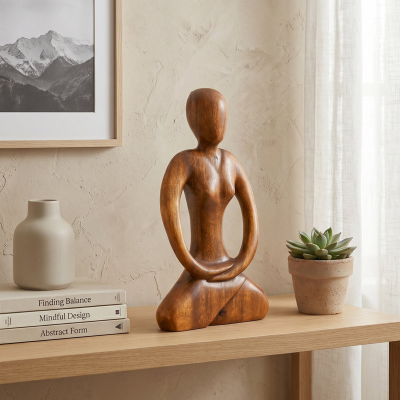 Marsida Agafia 12 sculpture en bois abstraite statue de yoga sculptée à la main cadeau de tranquillité