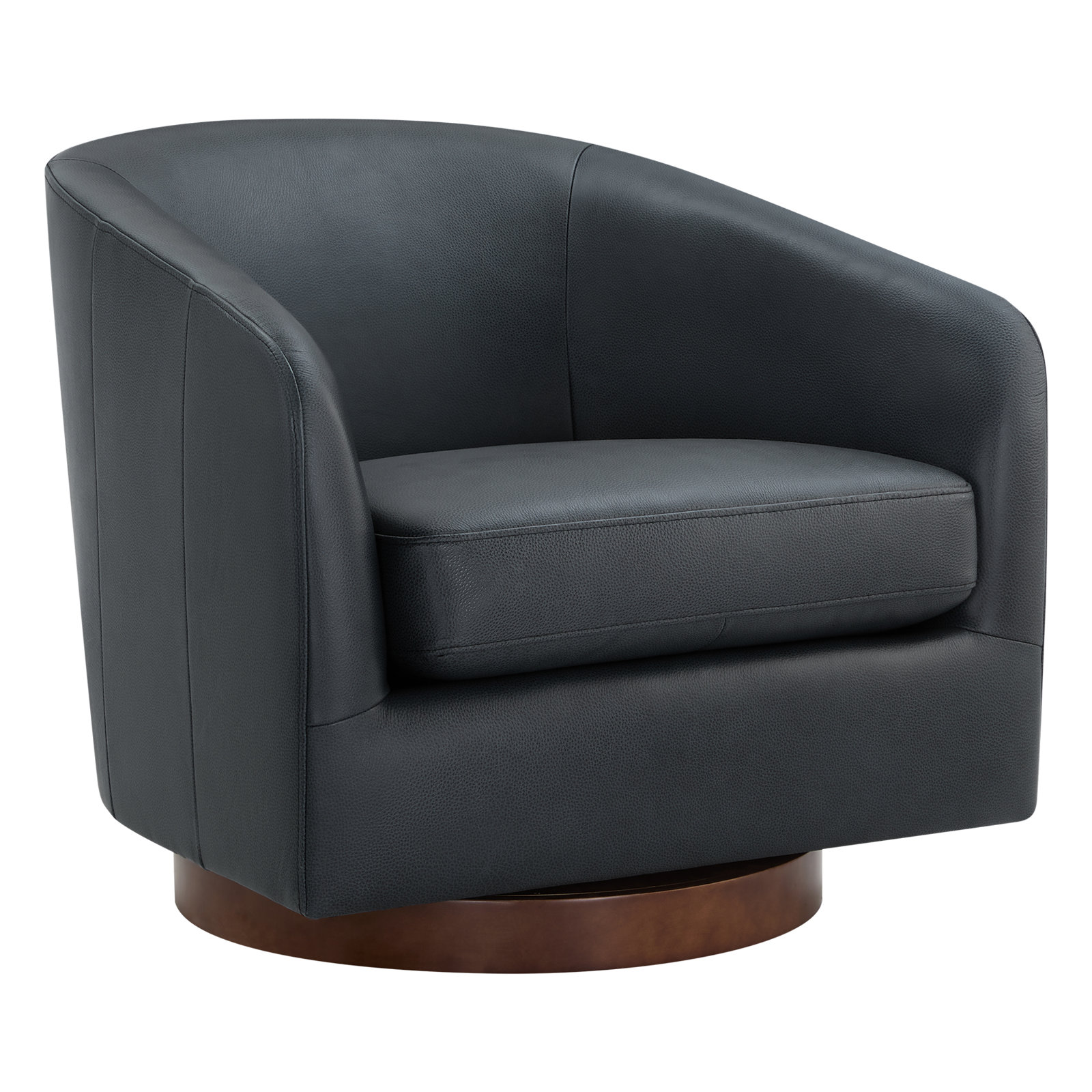 Bennett Genuine Leather Swivel Barrel Chair, Navy
