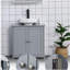 Armoire de rangement à piédestal, base de meuble-lavabo, armoire de salle de bain sous évier avec découpe en U et tablette réglable-120102133