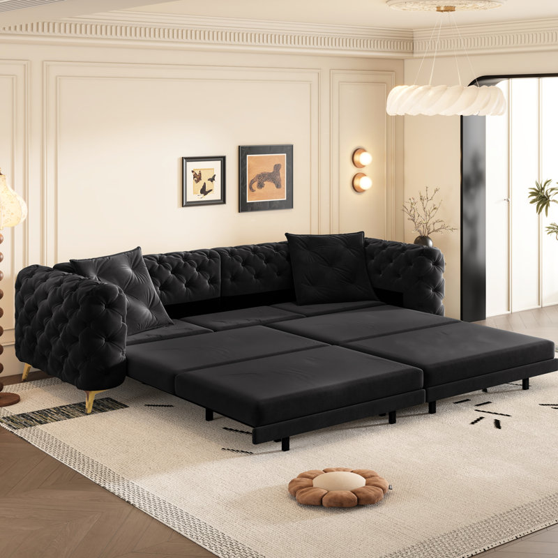 Canapé-lit convertible de 97,7 po 31 po, siège profond 28,4 po, canapé 4 places, bouton, mobile, éponge noire à haute densité pour un bon support, profondeur d'assise, avec structure en acier durable