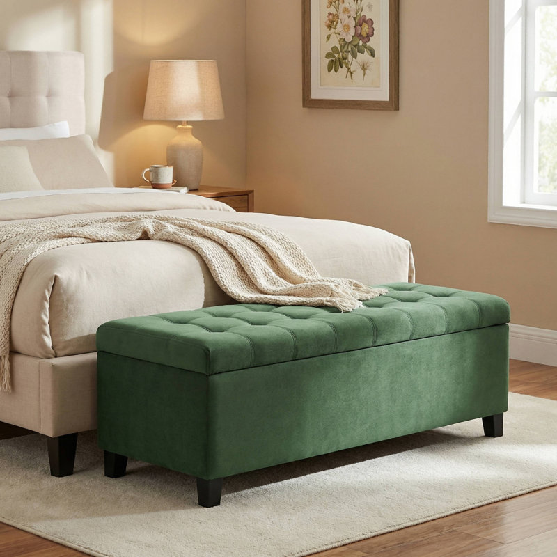 Banc rembourré avec rangement, repose-pieds, banc d'entrée, repose-pieds pour la chambre à coucher, Vert rétro