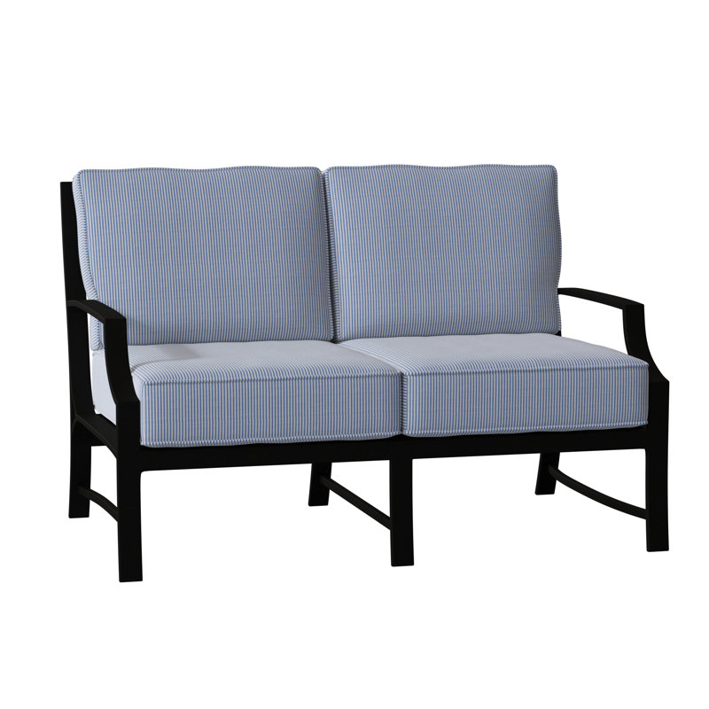 Seal Cove 51.75'' Wide Aluminum Loveseat with Cushions, Textured Black, Sesame Sunbrella® Linen