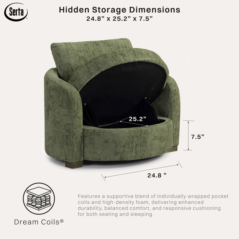 Manchester 44.1" Wide Boucle Accent Chair with Hidden Storage and USB Charging Ports, Olive Chenille