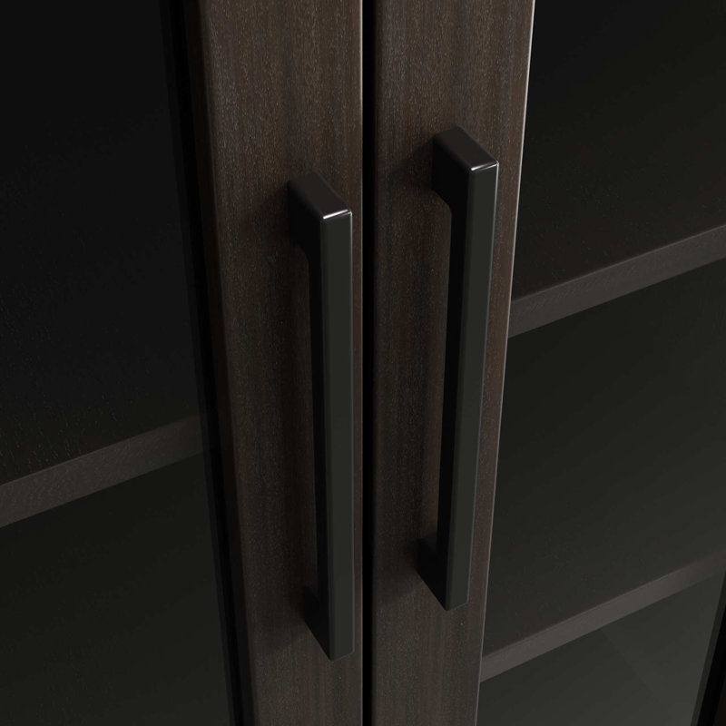 28 Inch Bath Storage Glass Cabinet in Chocolate Oak, 72" H x 28" W x 18" D, Chocolate Oak