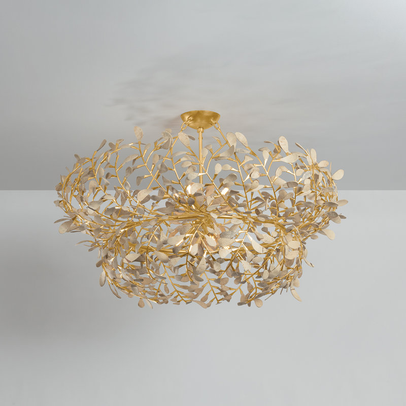 Lustre Maybrook en feuille d'or rétro, H 19,75 po x l 40 po x P 40 po, 8 lumières